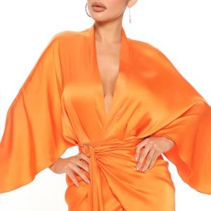 Orange Silky Wrap Dress